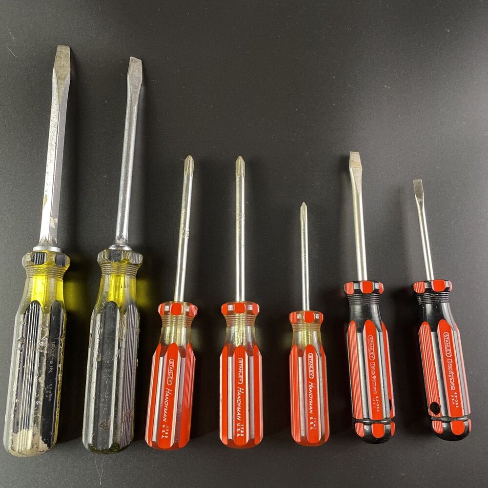 Vintage Stanley Screwdriver Lot Slotted Phillips Black Orange Yellow USA Made